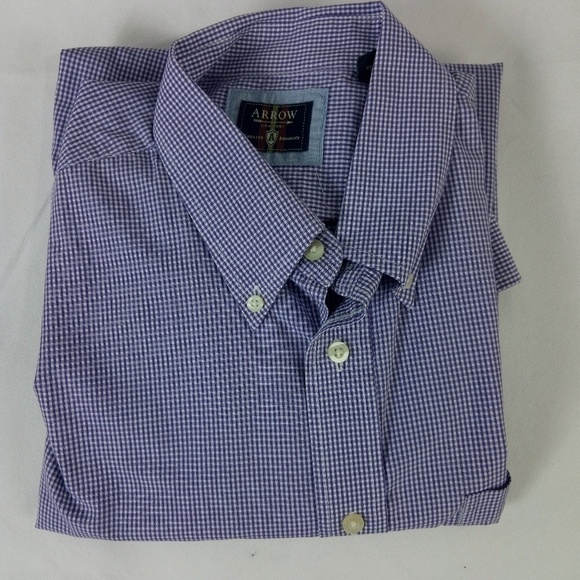 Arrow Quality Purple Checks Button Down Shirt L - Picture 4 of 6